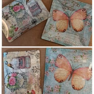Taller de manualidades. Bandeja de cristal decorada con decoupage.